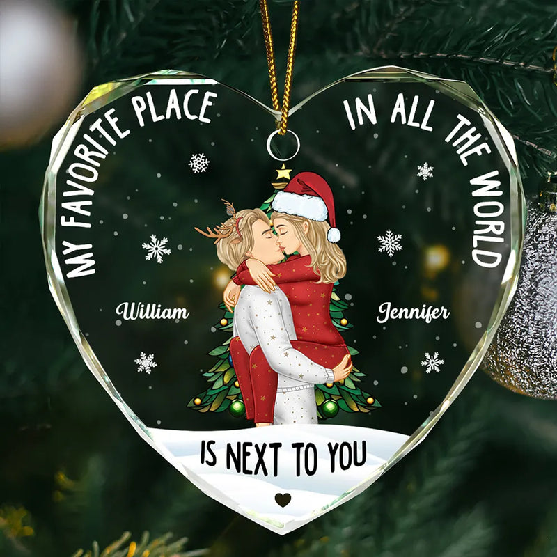 Gift For Couples, Gift For Husband, Gift For Wife, Gift For Boyfriend - Couple Sideview My Favorite Place In The World - Personalized Glass Ornament