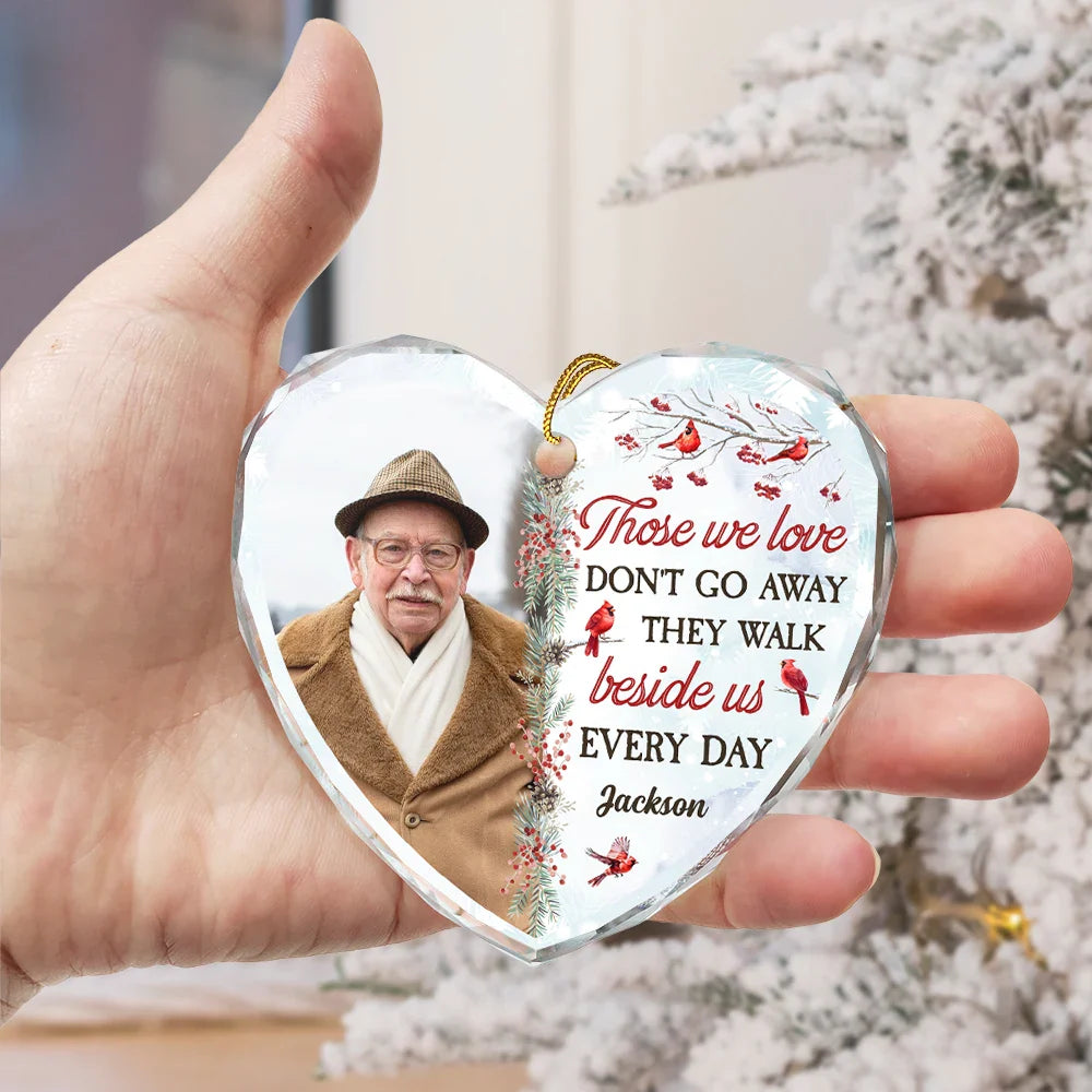 Memorial - Custom Photo I'm Always With You - Personalized Heart Shaped Glass Ornament