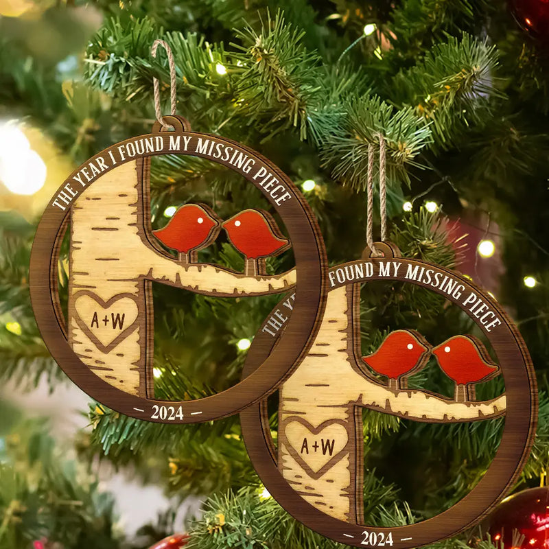 Christmas,Gift For Couples,Gift For Husband,Gift For Wife,Gift For Boyfriend,Gift For Girlfriend,Happy - Lovebirds Couple The Year I Found My Missing Piece - Personalized Custom Shaped Wooden Ornament