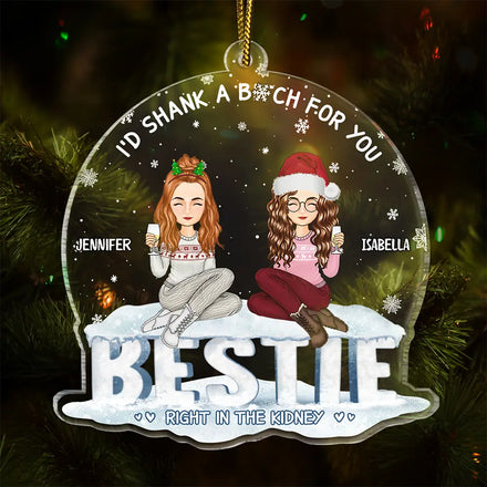 Christmas Bestie Sitting I'd Shank A Shark - Personalized Custom Shaped Acrylic Ornament