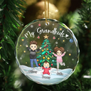 Christmas,Gift For Grandma,Gift For Grandpa,Gift For Grandparents - My Grandkids Grandma Grandpa - Personalized Circle Glass Ornament