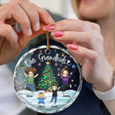 Christmas,Gift For Grandma,Gift For Grandpa,Gift For Grandparents - My Grandkids Grandma Grandpa - Personalized Circle Glass Ornament
