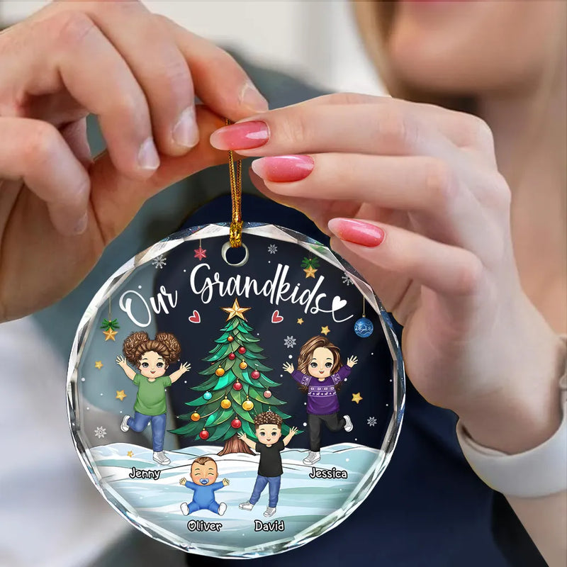 Christmas,Gift For Grandma,Gift For Grandpa,Gift For Grandparents - My Grandkids Grandma Grandpa - Personalized Circle Glass Ornament