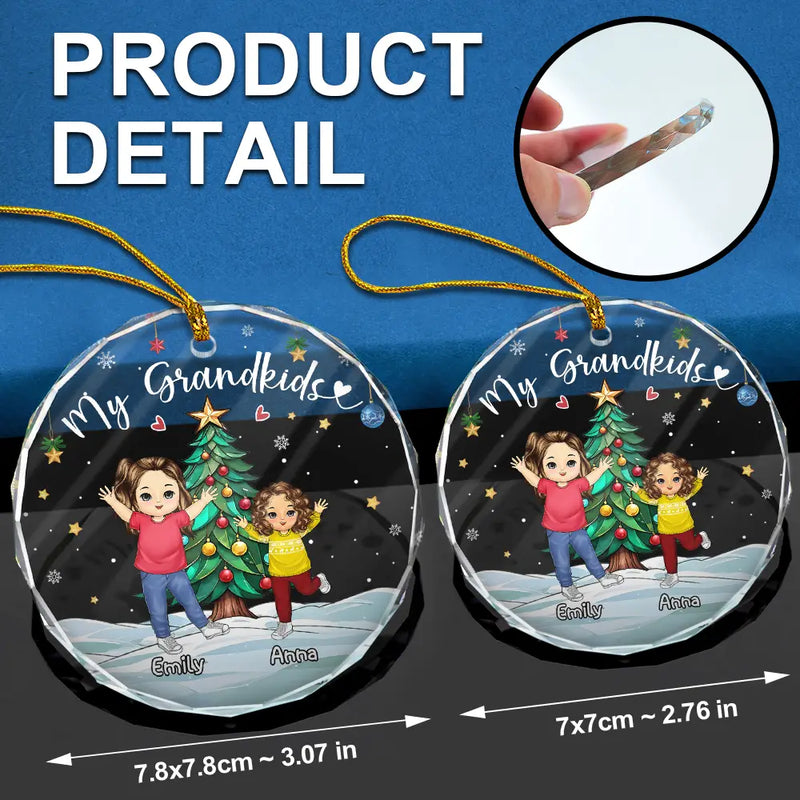 Christmas,Gift For Grandma,Gift For Grandpa,Gift For Grandparents - My Grandkids Grandma Grandpa - Personalized Circle Glass Ornament