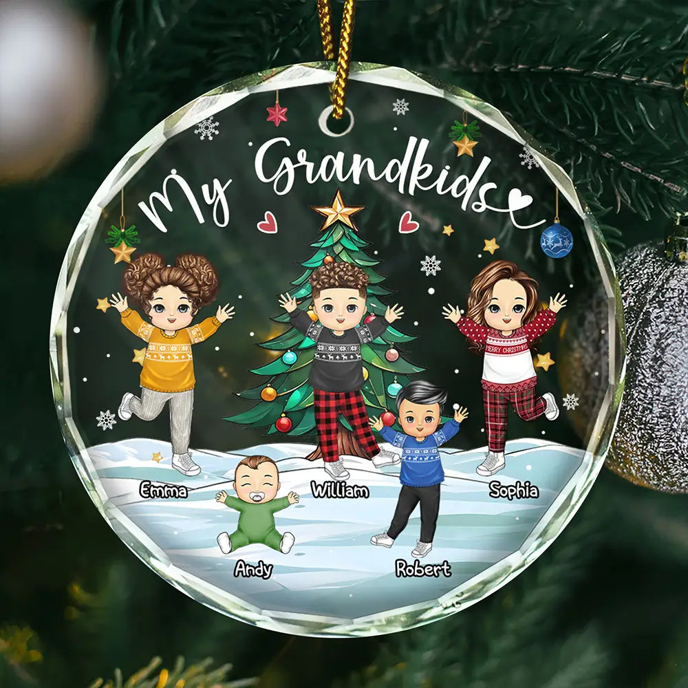 My Grandkids Grandma Grandpa - Personalized Circle Glass Ornament