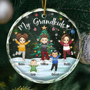 Christmas,Gift For Grandma,Gift For Grandpa,Gift For Grandparents - My Grandkids Grandma Grandpa - Personalized Circle Glass Ornament