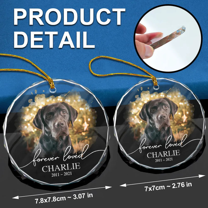 Pet Lovers, Memorial - Custom Photo Memorial Pet Forever Loved - Personalized Circle Glass Ornament