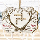 Christmas,Family,Love - Family Where Life Begins And Love Never Ends Crossword Scrabble - Personalized Medallion Wooden Ornament