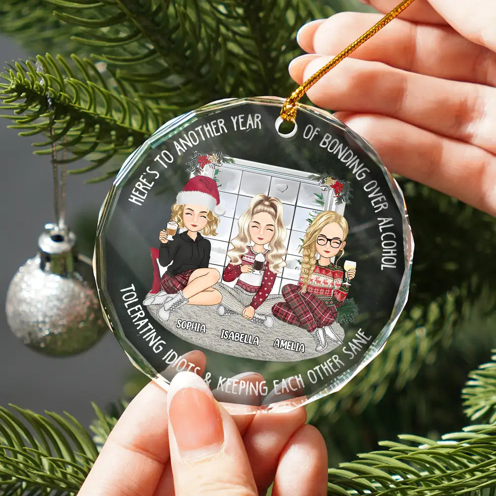 Gift For Bestie - Christmas Window Bestie Here's To Another Year Of Bonding - Personalized Circle Glass Ornament
