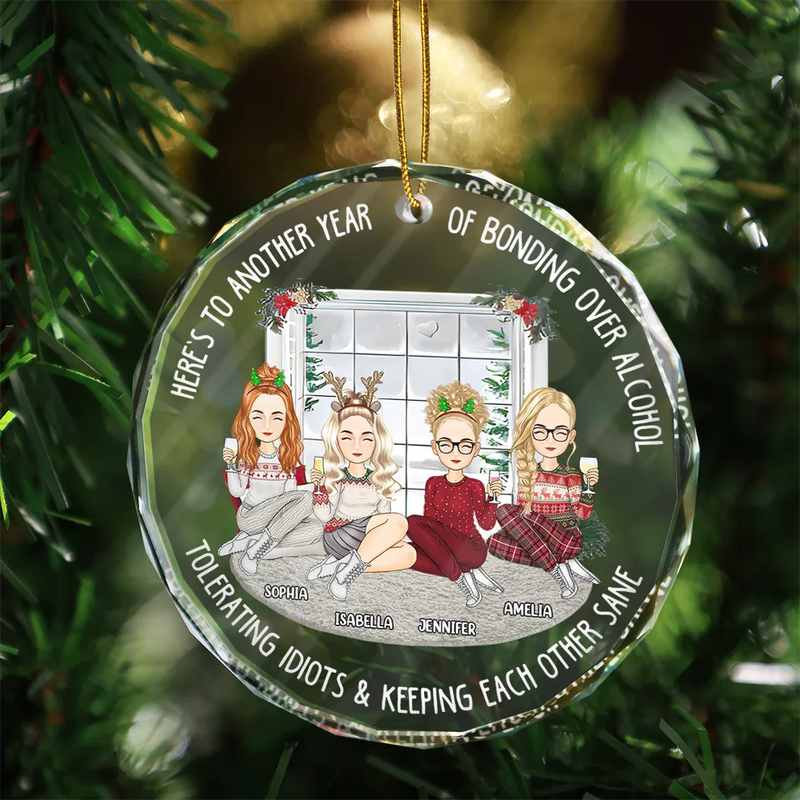 Gift For Bestie - Christmas Window Bestie Here's To Another Year Of Bonding - Personalized Circle Glass Ornament