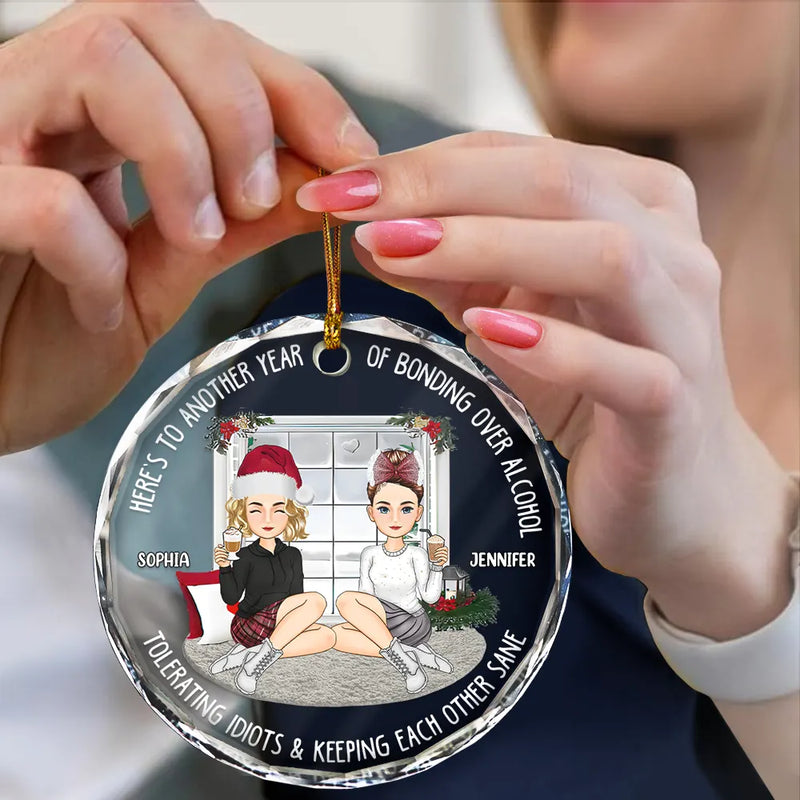 Gift For Bestie - Christmas Window Bestie Here's To Another Year Of Bonding - Personalized Circle Glass Ornament