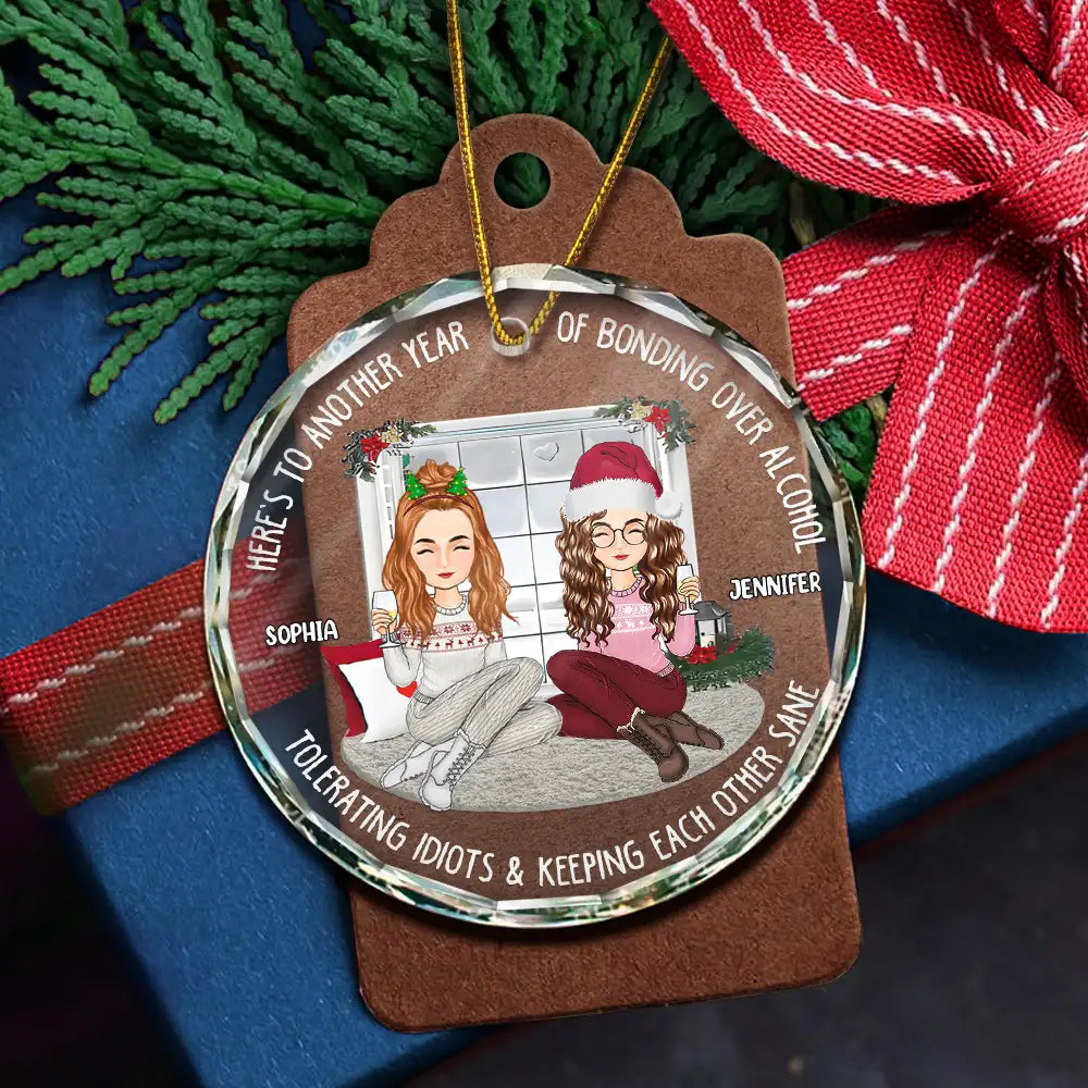 Gift For Bestie - Christmas Window Bestie Here's To Another Year Of Bonding - Personalized Circle Glass Ornament