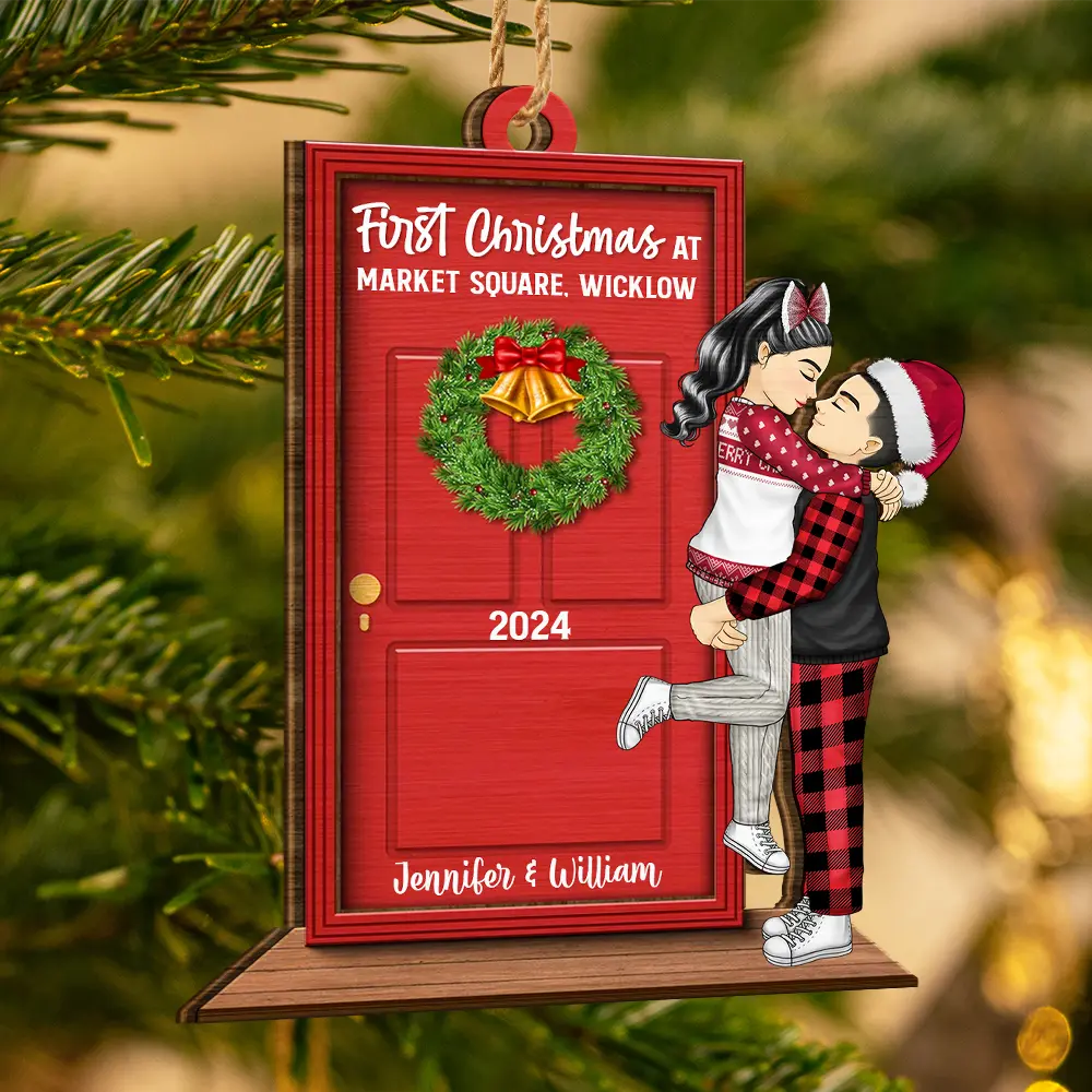 Gift For Couples, Gift For Husband, Gift For Wife, Gift For Boyfriend, Gift For Girlfriend - First Christmas In Our New Home - Personalized Wooden Cutout Ornament
