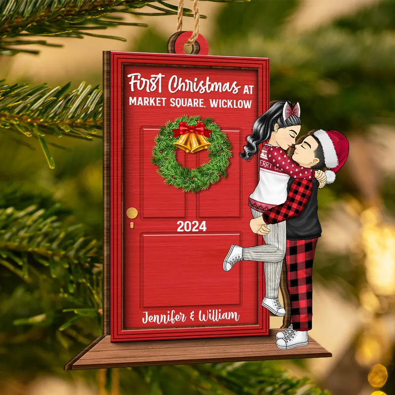 Gift For Couples, Gift For Husband, Gift For Wife, Gift For Boyfriend, Gift For Girlfriend - First Christmas In Our New Home - Personalized Wooden Cutout Ornament
