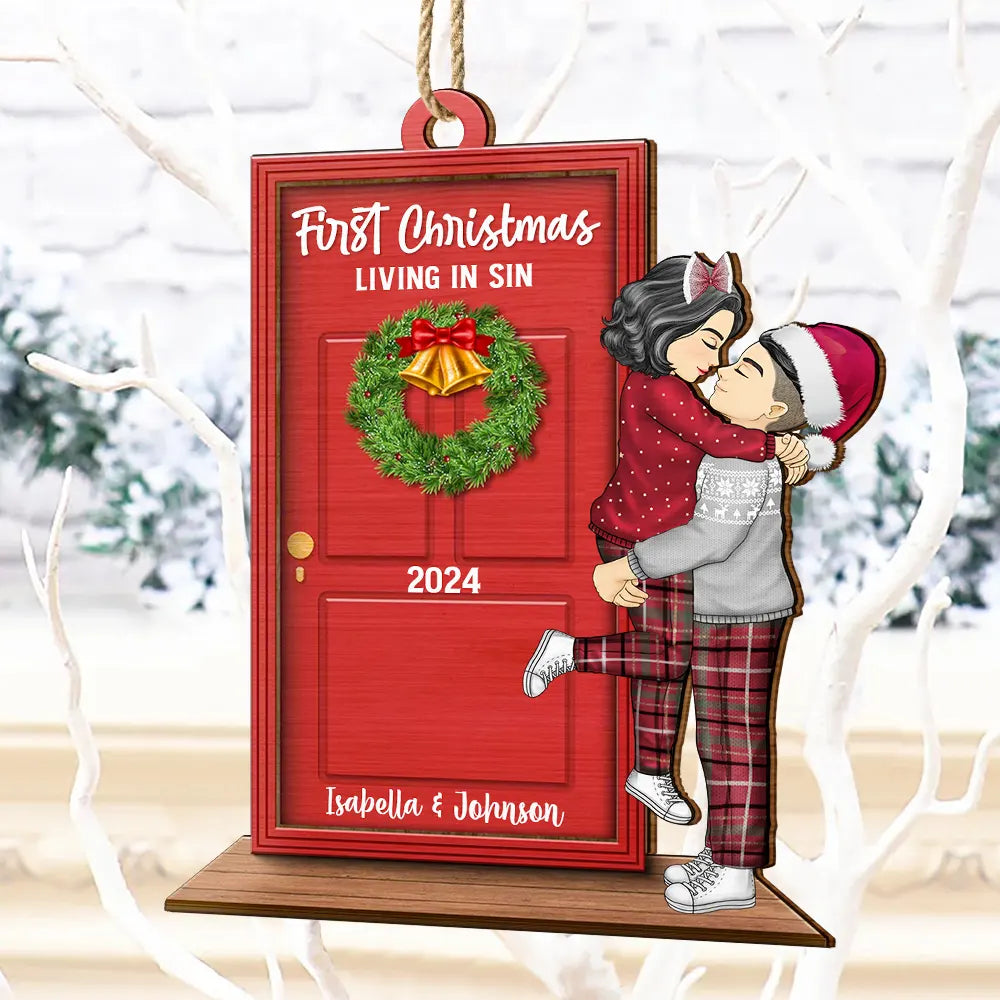 Gift For Couples, Gift For Husband, Gift For Wife, Gift For Boyfriend, Gift For Girlfriend - First Christmas In Our New Home - Personalized Wooden Cutout Ornament
