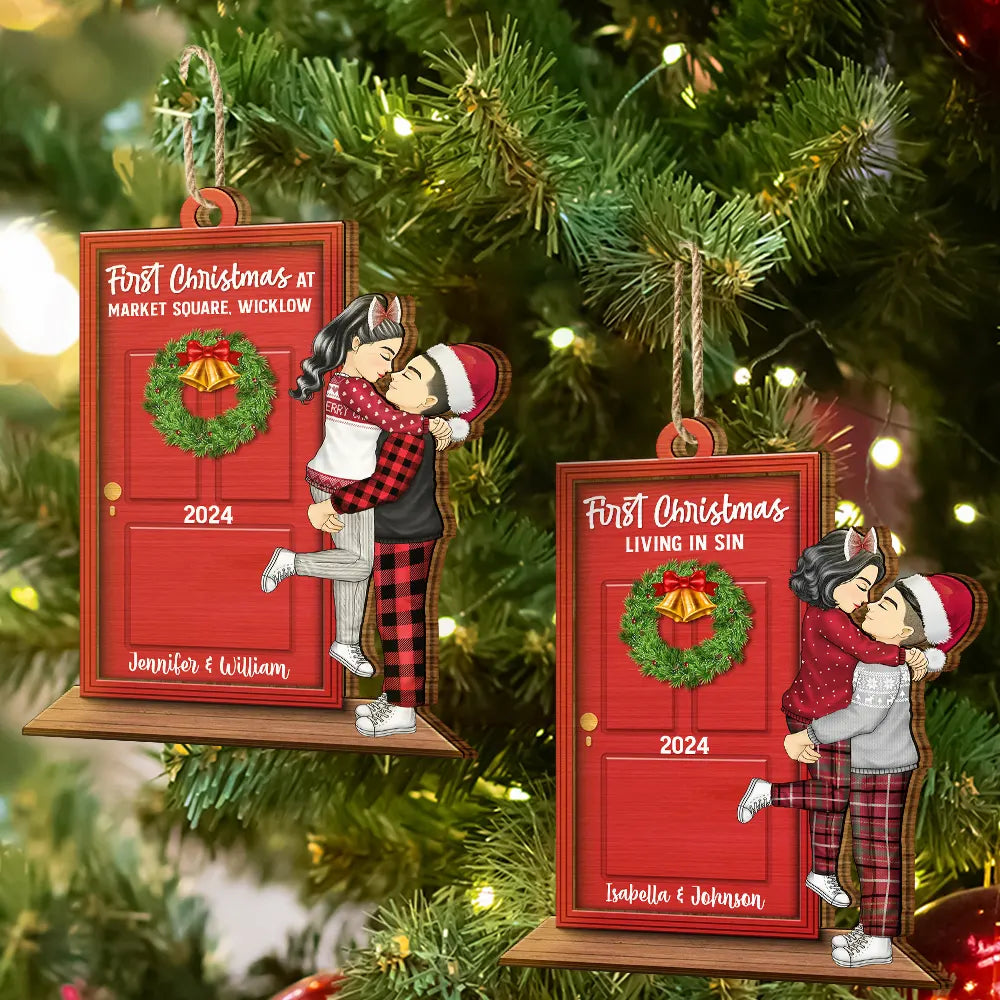 Gift For Couples, Gift For Husband, Gift For Wife, Gift For Boyfriend, Gift For Girlfriend - First Christmas In Our New Home - Personalized Wooden Cutout Ornament
