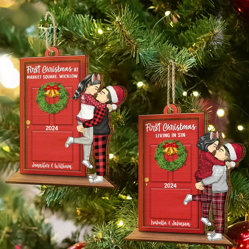 Gift For Couples, Gift For Husband, Gift For Wife, Gift For Boyfriend, Gift For Girlfriend - First Christmas In Our New Home - Personalized Wooden Cutout Ornament
