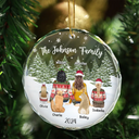 Family, Pet Couple, Pet Lovers, Gift For Couples - Merry Christmas Family Name Backside - Personalized Circle Glass Ornament