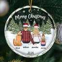 Family, Pet Couple, Pet Lovers, Gift For Couples - Merry Christmas Family Name Backside - Personalized Circle Glass Ornament