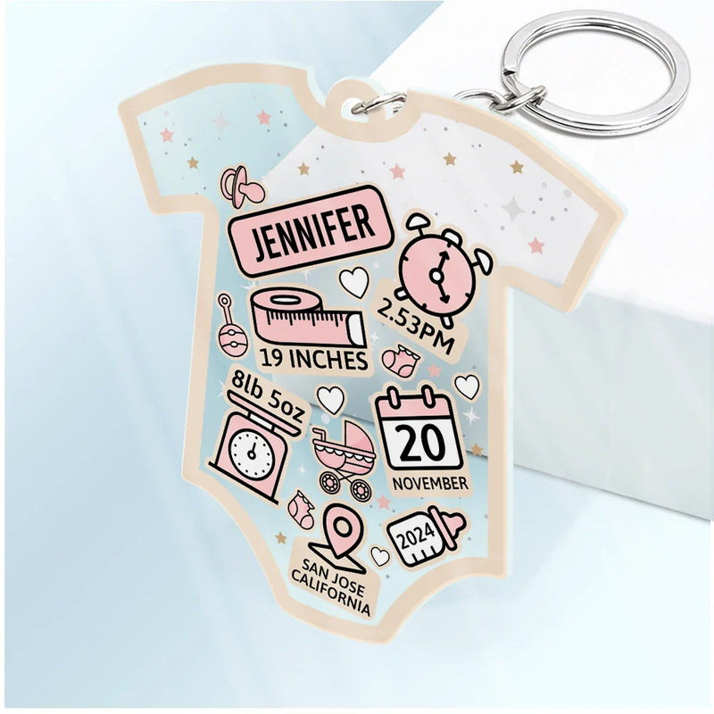 New baby, New Mom, Gift For Mother, Gift For Kids - Baby Lovely Information Icon - Personalized Acrylic Keychain