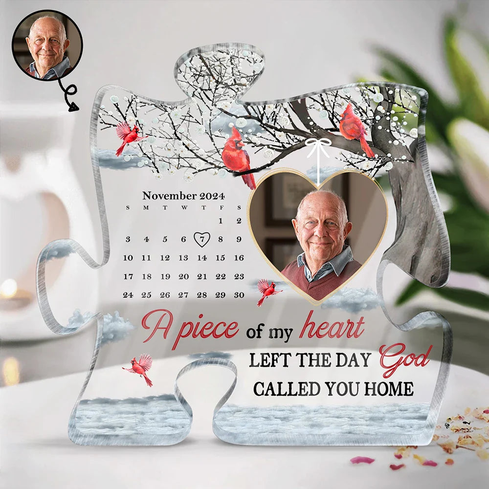 Custom Photo Calendar The Day God Called You Home - Personalized Puzzle Shaped Acrylic Plaque