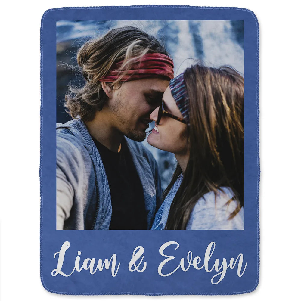 Custom Photo,Gift For Couples,Gift For Husband,Gift For Wife,Gift For Boyfriend,Gift For Girlfriend,Happy - Custom Photo Couple Family Besties Memory - Personalized Fleece Blanket, Sherpa Blanket