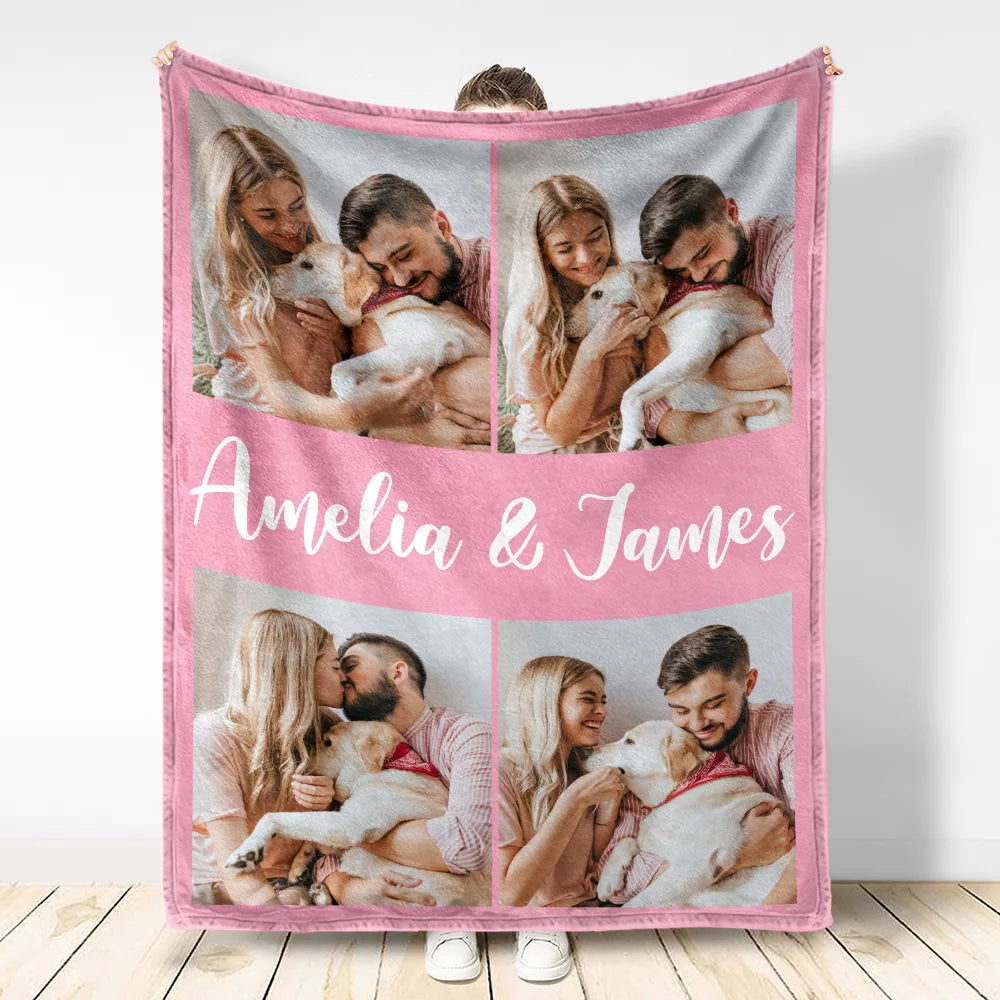 Custom Photo,Gift For Couples,Gift For Husband,Gift For Wife,Gift For Boyfriend,Gift For Girlfriend,Happy - Custom Photo Couple Family Besties Memory - Personalized Fleece Blanket, Sherpa Blanket