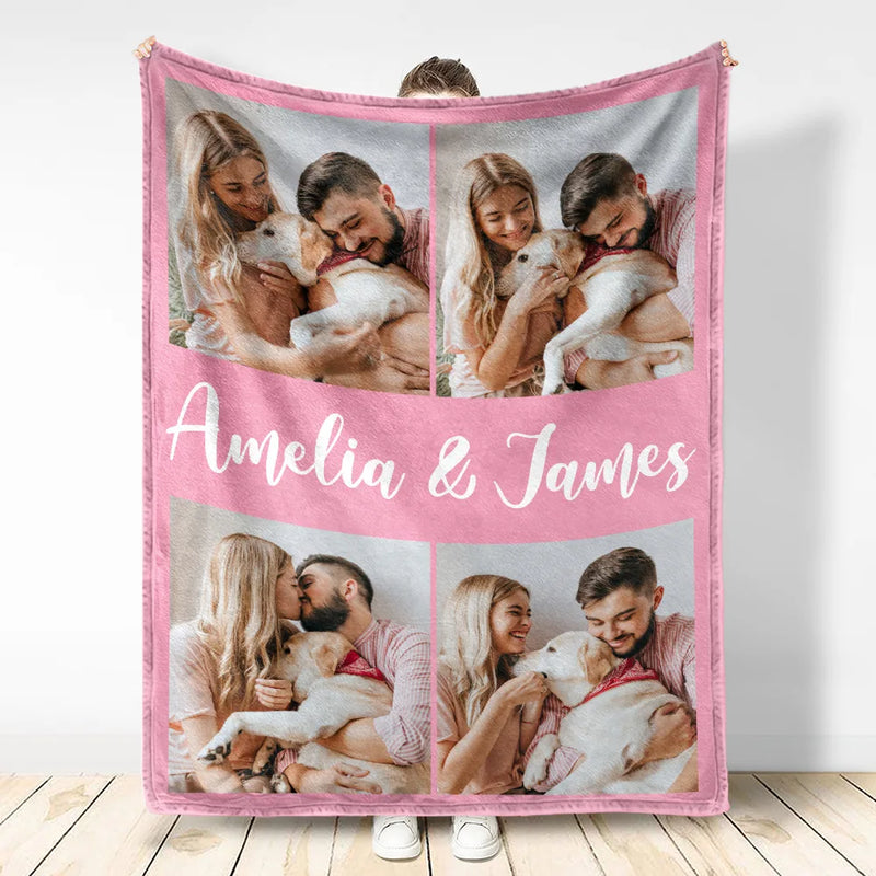 Custom Photo,Gift For Couples,Gift For Husband,Gift For Wife,Gift For Boyfriend,Gift For Girlfriend,Happy - Custom Photo Couple Family Besties Memory - Personalized Fleece Blanket, Sherpa Blanket
