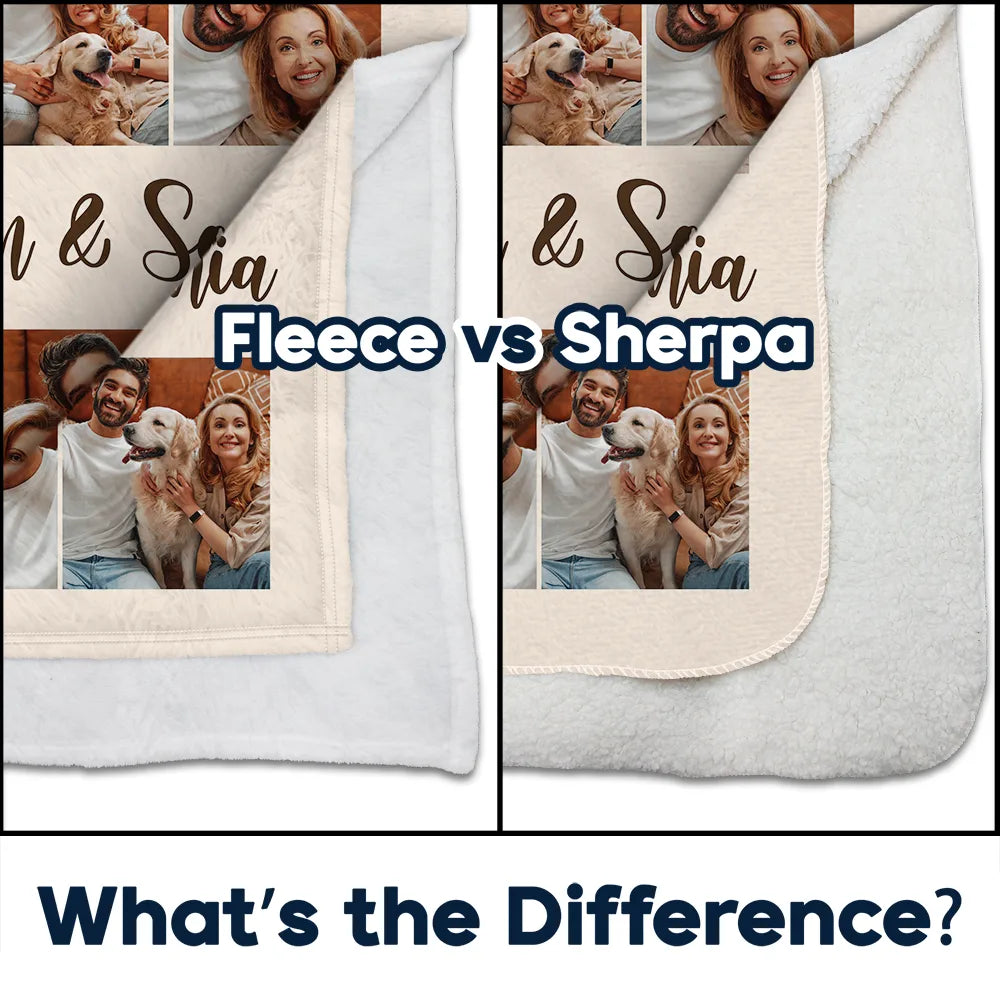 Custom Photo,Gift For Couples,Gift For Husband,Gift For Wife,Gift For Boyfriend,Gift For Girlfriend,Happy - Custom Photo Couple Family Besties Memory - Personalized Fleece Blanket, Sherpa Blanket