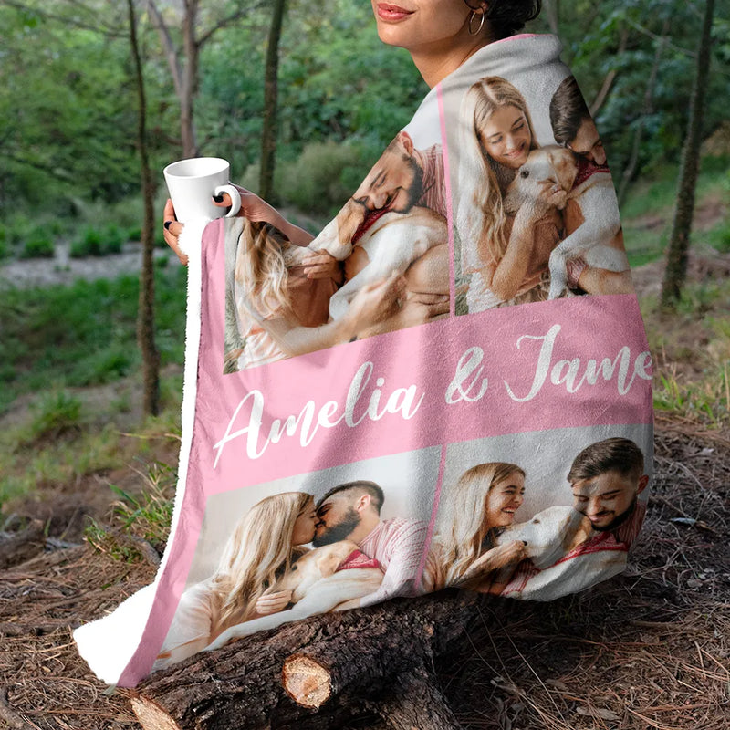 Custom Photo,Gift For Couples,Gift For Husband,Gift For Wife,Gift For Boyfriend,Gift For Girlfriend,Happy - Custom Photo Couple Family Besties Memory - Personalized Fleece Blanket, Sherpa Blanket