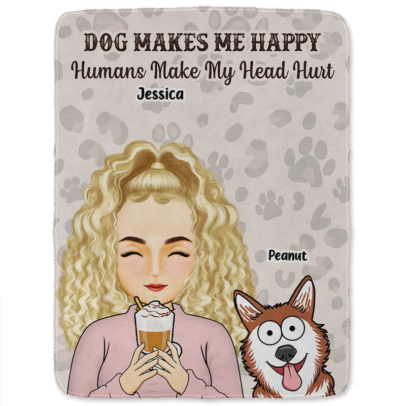 Pet Lovers, Cat Lovers, Dog Lovers, Gift For Yourself - Pet Lovers Cats Make Me Happy Humans Make My Head Hurt - Personalized Fleece Blanket, Sherpa Blanket