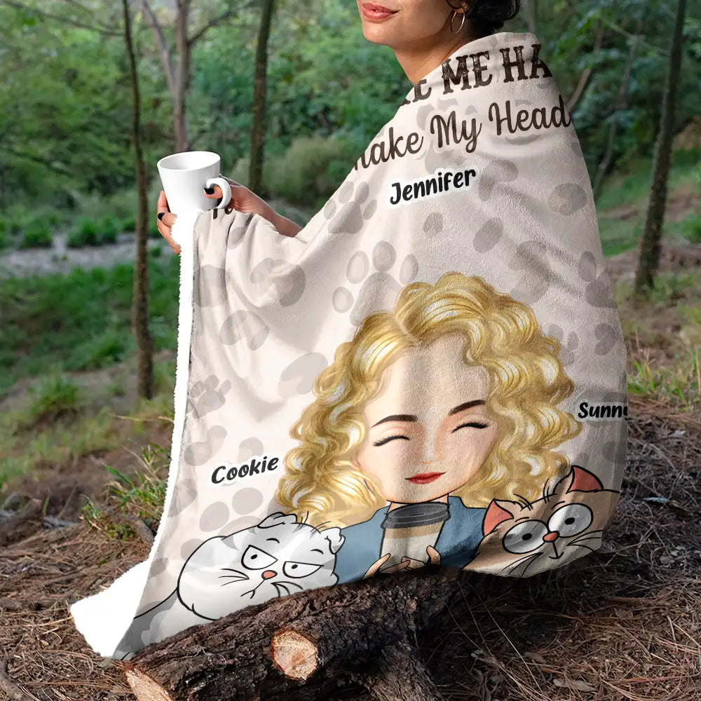 Pet Lovers, Cat Lovers, Dog Lovers, Gift For Yourself - Pet Lovers Cats Make Me Happy Humans Make My Head Hurt - Personalized Fleece Blanket, Sherpa Blanket