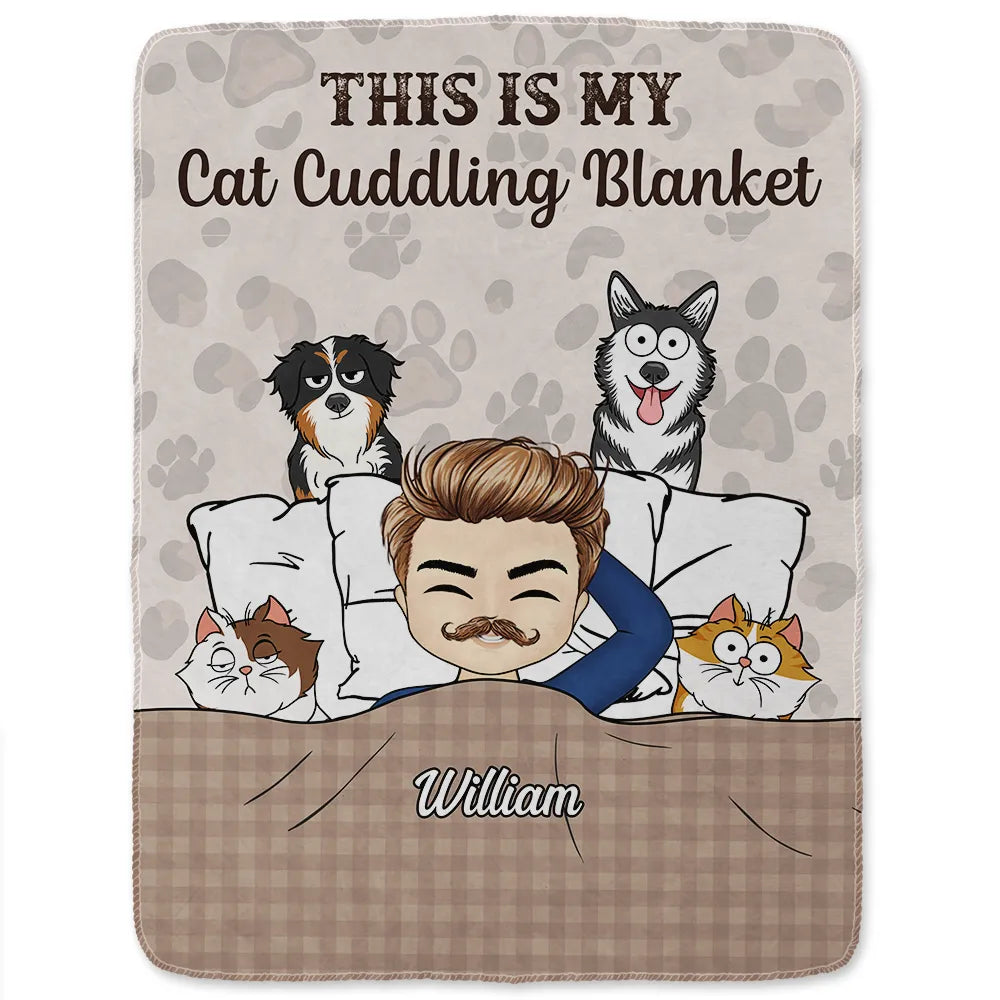 Gift For Couples, Pet Couple, Pet Lovers, Gift For Husband, Gift For Wife, Cat Lovers, Dog Lovers, Cat Couple, Dog Couple - My Cat Cuddling Blanket Chibi - Personalized Fleece Blanket, Sherpa Blanket