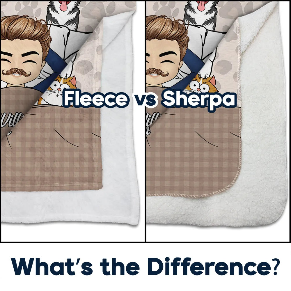 Gift For Couples, Pet Couple, Pet Lovers, Gift For Husband, Gift For Wife, Cat Lovers, Dog Lovers, Cat Couple, Dog Couple - My Cat Cuddling Blanket Chibi - Personalized Fleece Blanket, Sherpa Blanket