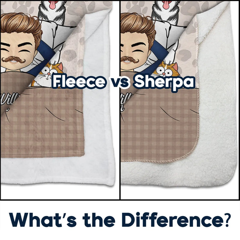 Gift For Couples, Pet Couple, Pet Lovers, Gift For Husband, Gift For Wife, Cat Lovers, Dog Lovers, Cat Couple, Dog Couple - My Cat Cuddling Blanket Chibi - Personalized Fleece Blanket, Sherpa Blanket