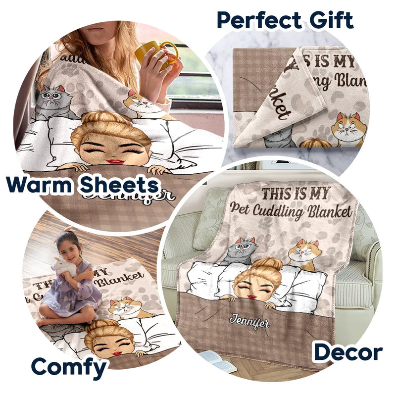 Gift For Couples, Pet Couple, Pet Lovers, Gift For Husband, Gift For Wife, Cat Lovers, Dog Lovers, Cat Couple, Dog Couple - My Cat Cuddling Blanket Chibi - Personalized Fleece Blanket, Sherpa Blanket
