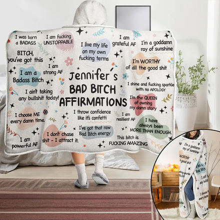 Girl's Daily Affirmations - Personalized Wearable Hooded Blanket