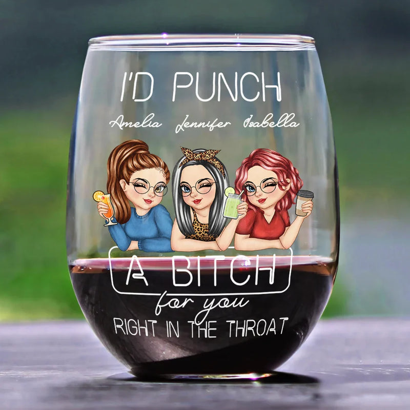 Gift For Bestie - Besties Right In The Throat - Personalized Stemless Wine Glass
