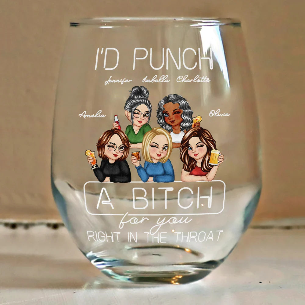 Gift For Bestie - Besties Right In The Throat - Personalized Stemless Wine Glass