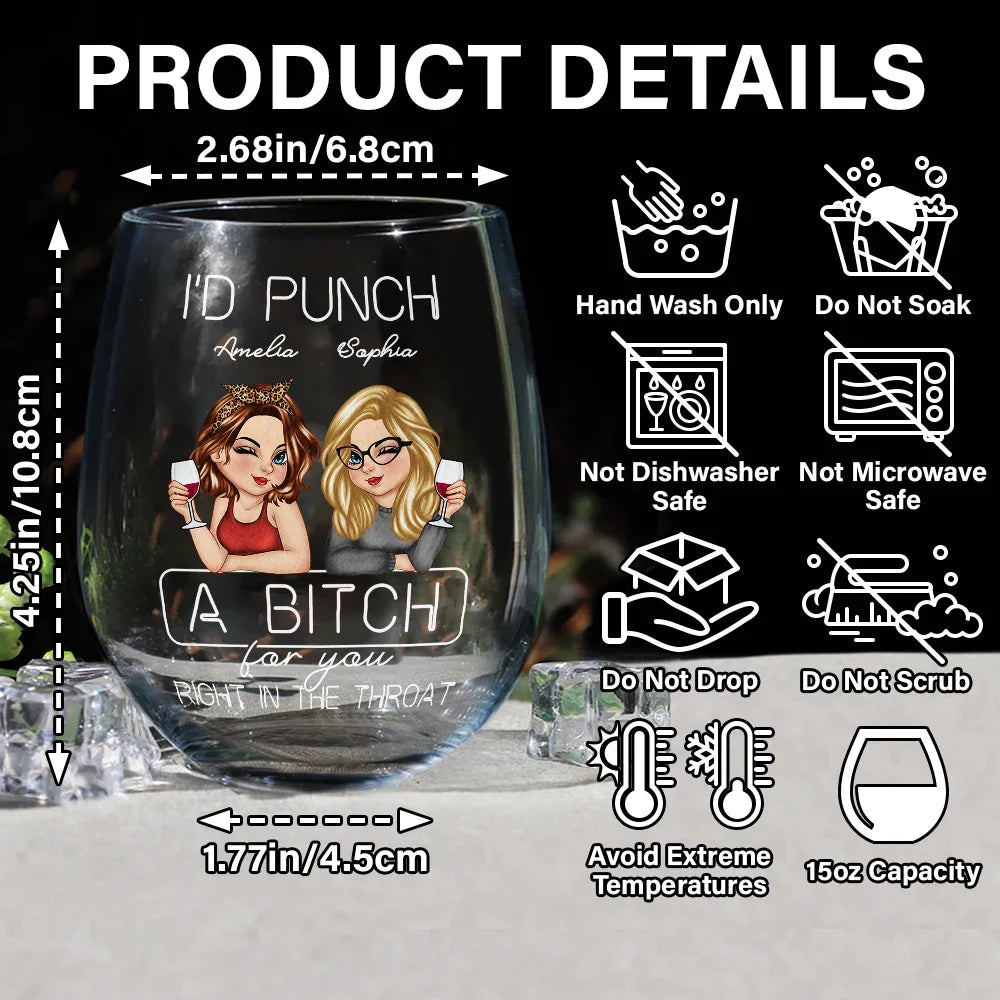 Gift For Bestie - Besties Right In The Throat - Personalized Stemless Wine Glass
