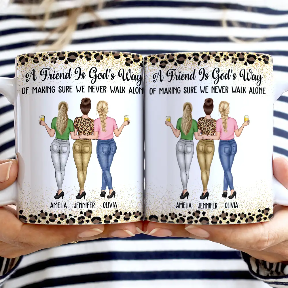 Gift For Bestie, Gift For Sisters - Friends We Never Walk Alone - Personalized White Edge-to-Edge Mug

