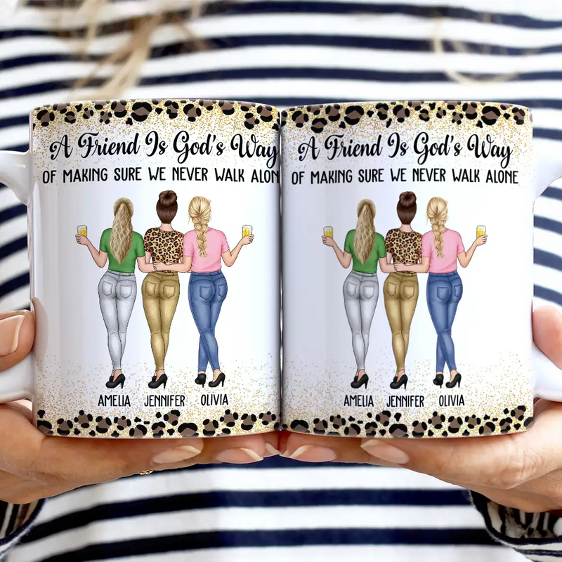 Gift For Bestie, Gift For Sisters - Friends We Never Walk Alone - Personalized White Edge-to-Edge Mug
