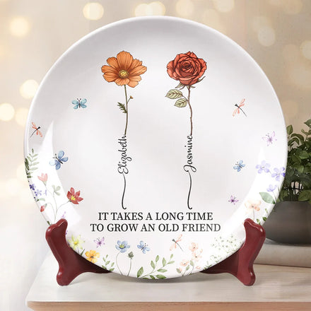 Fleur de naissance, fais grandir un vieil ami - Assiette en céramique personnalisée