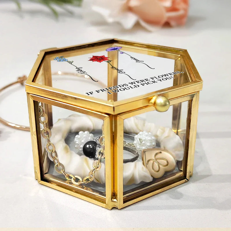 Old Best friends, Gift For Bestie - Birth Flowers Grow An Old Friend - Personalized Glass Jewelry Box
