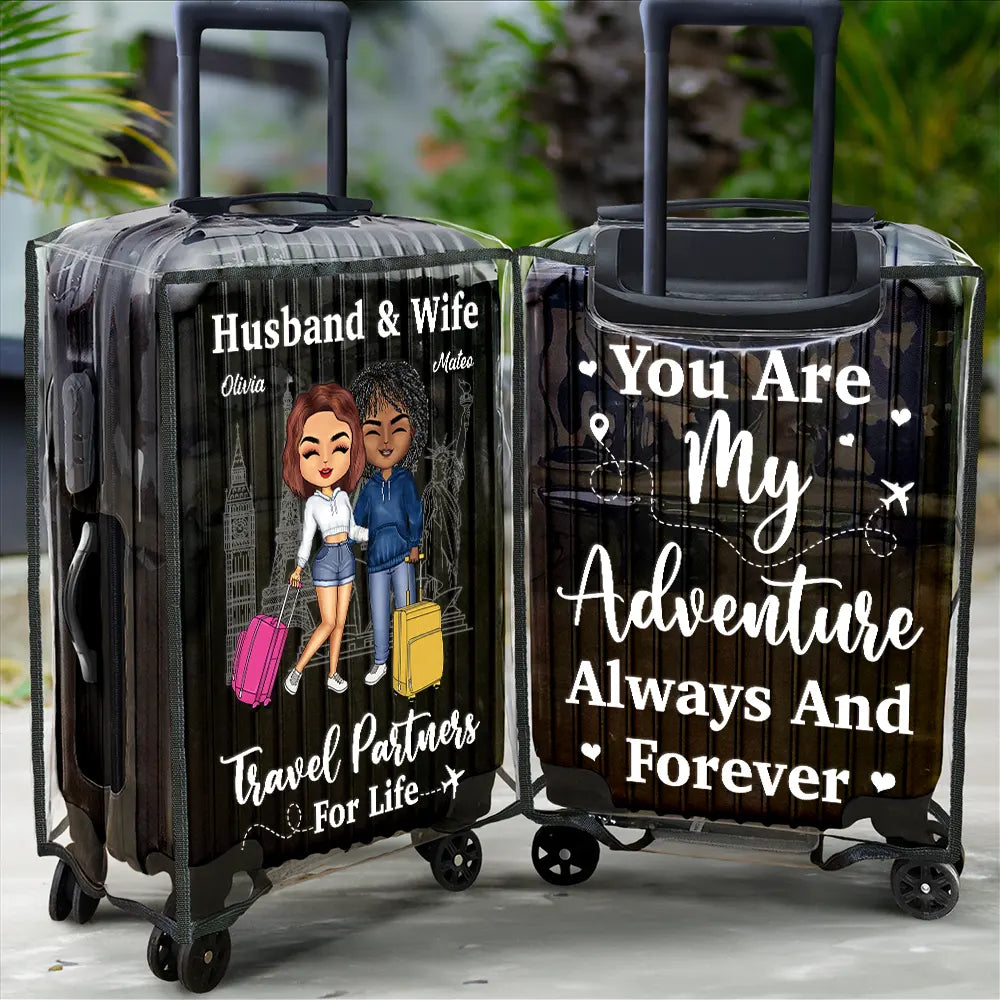 Gift For Couples, Gift For Husband, Gift For Wife, Gift For Boyfriend, Gift For Girlfriend, Travel - Couple Husband & Wife Travel Partners For Life - Personalized Clear Luggage Cover