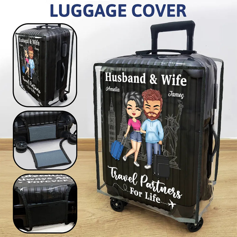 Gift For Couples, Gift For Husband, Gift For Wife, Gift For Boyfriend, Gift For Girlfriend, Travel - Couple Husband & Wife Travel Partners For Life - Personalized Clear Luggage Cover