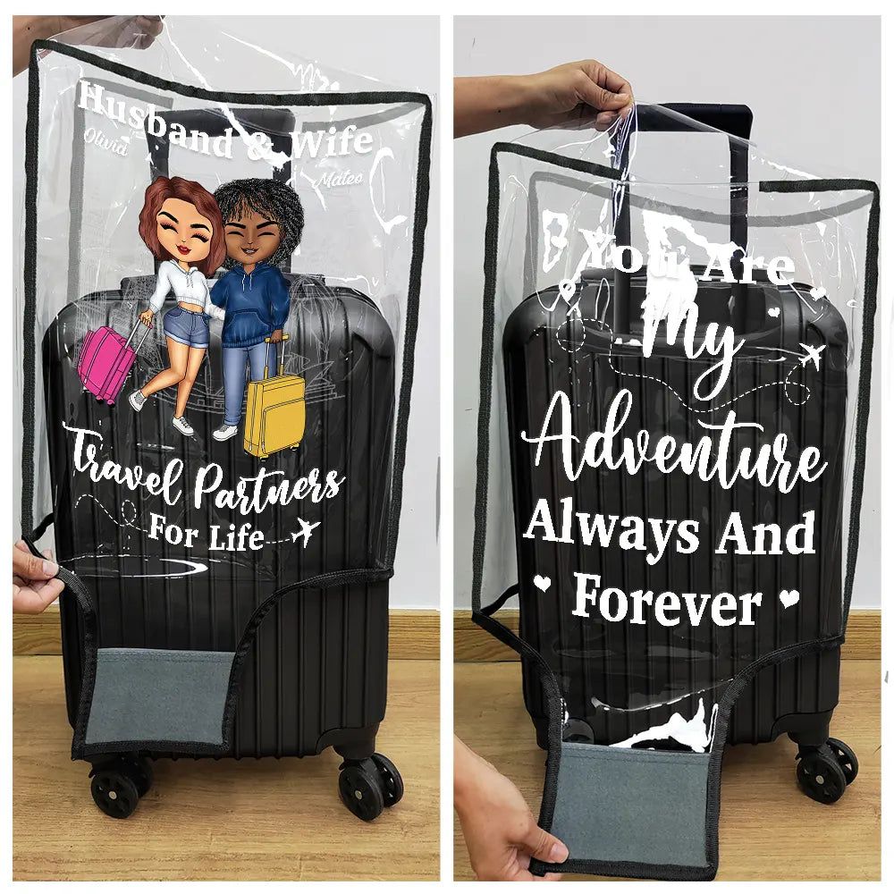 Gift For Couples, Gift For Husband, Gift For Wife, Gift For Boyfriend, Gift For Girlfriend, Travel - Couple Husband & Wife Travel Partners For Life - Personalized Clear Luggage Cover