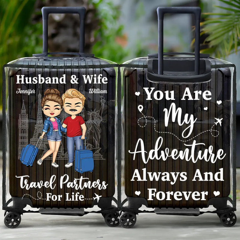 Gift For Couples, Gift For Husband, Gift For Wife, Gift For Boyfriend, Gift For Girlfriend, Travel - Couple Husband & Wife Travel Partners For Life - Personalized Clear Luggage Cover