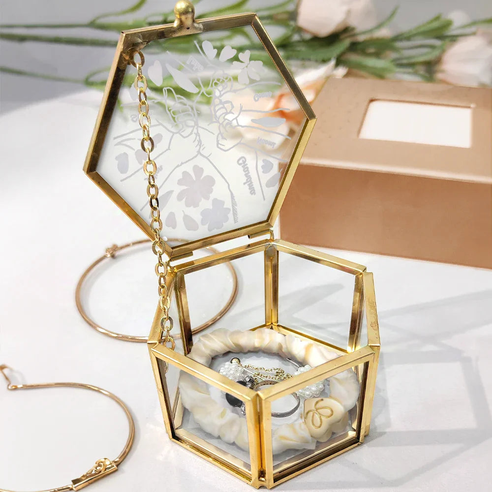Gift For Mother, Gift For Grandma - Hand In Hand I'll Protect You Mom Grandma - Personalized Glass Jewelry Box