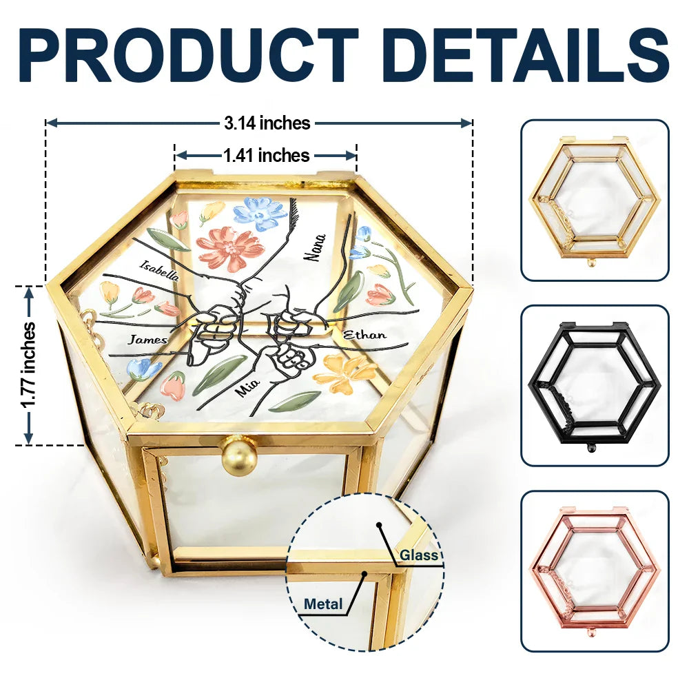 Gift For Mother, Gift For Grandma - Hand In Hand I'll Protect You Mom Grandma - Personalized Glass Jewelry Box